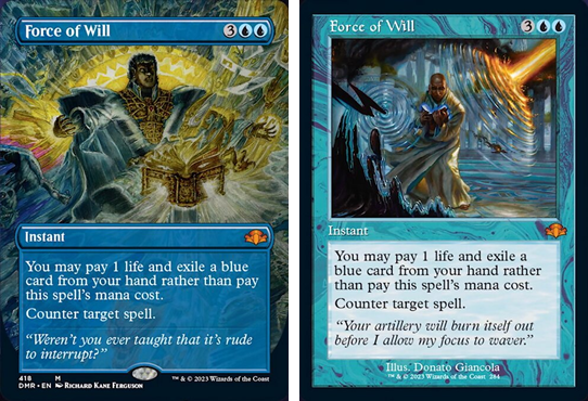 Force of Will's two art treatments in Dominaria Remastered