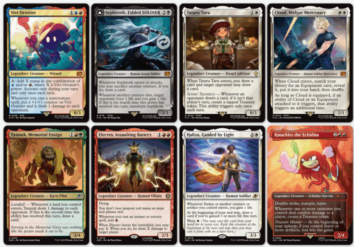 Vivi Ornitier | Sephiroth, Fabled SOLDIER | Tataru Taru | Cloud, Midgar Mercenary
Tannuk, Memorial Ensign | Electro, Assaulting Battery | Haliya, Guided by Light | Knuckles the Echidna