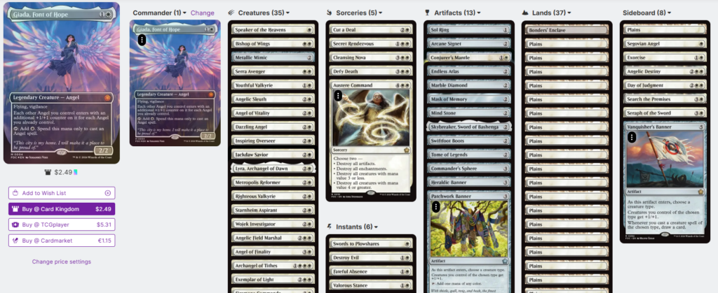 View the Final list, with the planned cuts in the sideboard, on Moxfield